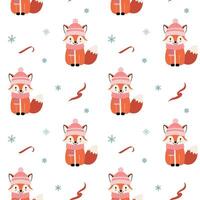 Seamless pattern with warm clothed fox. Christmas Winter backgrounds. Cartoon animals pattern. vector