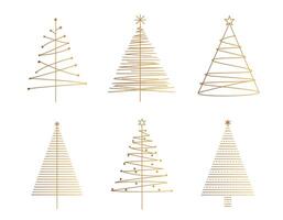 Golden pine icon set. Collection of a Christmas trees shapes. Hand drawn fir trees vector