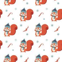 Seamless pattern with cute warm clothed squirrel. Xmas backgrounds. Cartoon winter animals pattern. vector