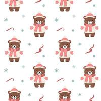 Seamless pattern with warm clothed bear. Christmas Winter backgrounds. Cartoon animals pattern. vector
