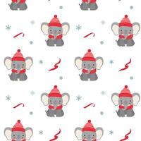 Seamless pattern with cute warm clothed elephant. Xmas backgrounds. Cartoon winter animals pattern. vector