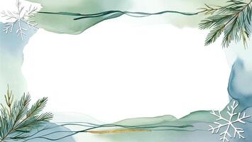 Horizontal winter background with fir branches, watercolor strokes and empty space. Christmas card in pastel colors. vector