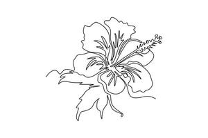 Continuous one line drawing beauty fresh hibiscus for garden logo identity. Decorative rose mallow flower concept for home wall decoration poster. Single line draw design graphic illustration vector
