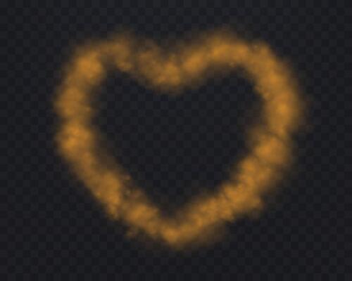 Realistic orange smoke heart or haze fog, vapor