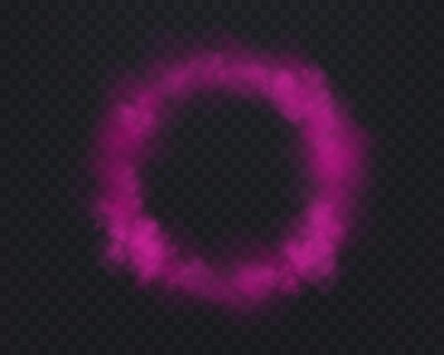 Realistic pink smoke circle or haze. Magic fog, vapor. illustration.