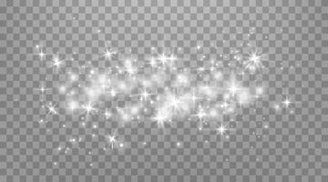 Silver magic sparks and dust stars. Glittering dots, particles, sparkles. Glow flare light effect. Silver luminous points. vector