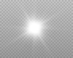 White sunlight lens flare, sun flash with rays and spotlight. Silver glowing burst explosion vector