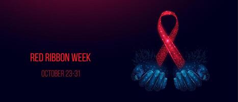 Red ribbon week concept. Banner with red ribbon awareness and text vector