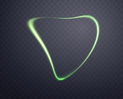 Curved green glowing ring. Neon realistic energy flare circle. Abstract light effect vector