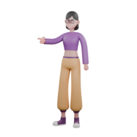 3D Model Dance Artist Character. A female dancer stands with her left hand pointing forward with an angry expression. Performer Design png