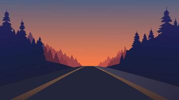 sunrise illuminates a foggy forest road, creating a tranquil and mystical atmosphere flat illustration vector