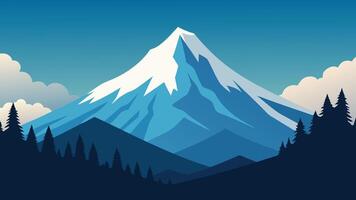 snowy mountain peak surrounded by trees and clouds, showcasing a serene winter landscape flat illustration vector
