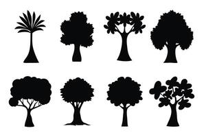Lotus tree set silhouettes isolated flat illustration on white background vector