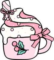 Coquette Christmas Pink Whipped Cream Drinks with ribbon bow doodle lined pastel png
