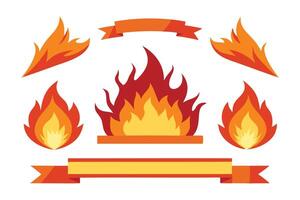 Fire borders. Flame frame, blazing dividers, hot flaming banners. Wildfire campfire and ignite elements set flat illustration on white background. vector