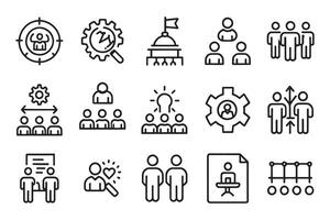 Team building, teamwork, coaching, meeting, managing, coaching, motivation related editable stroke outline icon set isolated flat illustration white background vector