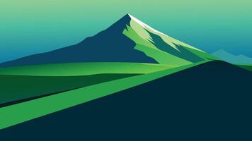 mountain shadow casts over a vibrant green field, creating a striking contrast in the landscape flat illustration vector