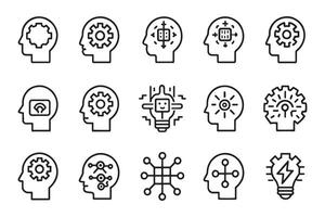 Artificial Intelligence with brain head related editable icon set isolated flat illustration white background vector