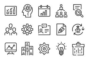 Business, organisation management, planning, project, startup related editable stroke outline icon set isolated flat illustration white background. vector