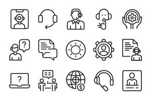 Guidebook, reference, information support, assistant, customer help related editable stroke outline icon set isolated flat illustration white background. vector