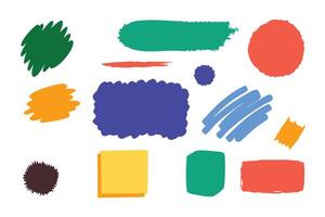 Hand drawn painted strokes, box, bubble. Colorful texture elements, marker shapes set isolated flat illustration on white background. vector