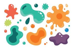 Color random deform fluid spots. Abstract liquid forms set. Simple freeform uneven outline figures. isolated flat illustration on white background vector