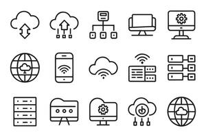 Cloud computing, server related editable icon set isolated flat illustration white background vector
