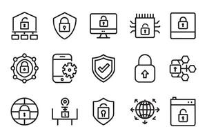 Cyber security, internet system related editable icon set isolated flat illustration white background vector