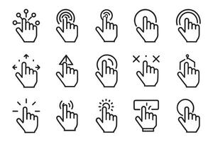 Clicking finger. Pixel cursor or computer mouse pointer related editable stroke outline icon set isolated flat illustration white background vector