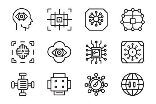 Deep Learning related editable icon set isolated flat illustration white background vector