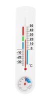 White Thermometer and Hygrometer Displaying Room Temperature and Humidity photo