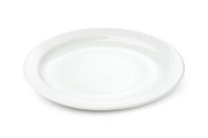 Empty white plate isolated on white background photo
