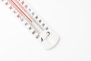 White Thermometer and Hygrometer Displaying Room Temperature and Humidity photo