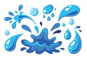 Blue water drops, puddle, spray and waves. Nature object spatters, sputter, splashdown isolated flat illustration vector