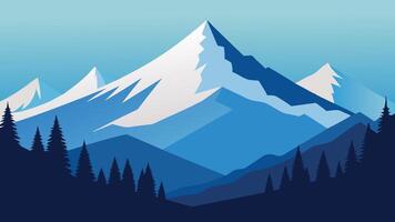 snow covered mountain range surrounded by evergreen trees, creating a serene winter landscape flat illustration vector