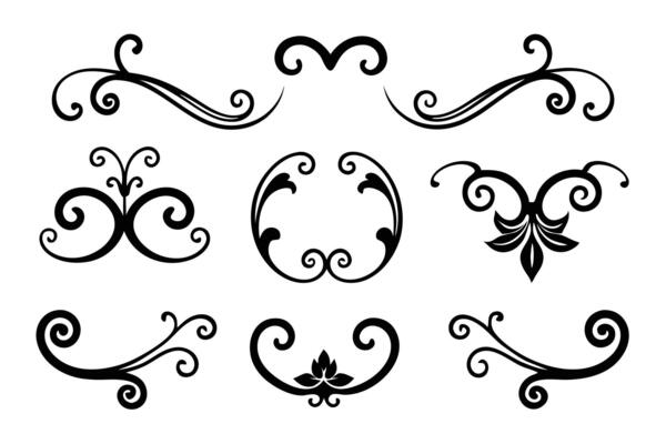 Various decorative designs displayed flat illustration on a white background