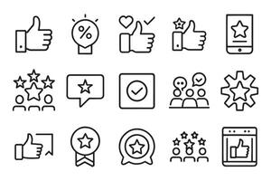 Rating, like, dislike, customer experience, review, client satisfaction, testimonia related editable stroke outline icon set isolated flat illustration white background vector