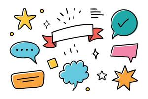 Hand drawn Doodle scribble. Sketch line frames and elements. Underline shapes, speech bubble, paint ink emphasis. Simple handwriting ribbons, stars, arrows set illustration vector