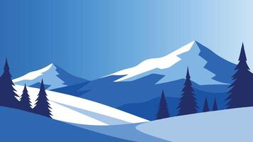 Snow covered trees under a cloudy sky, creating a serene winter landscape filled with tranquility and beauty flat illustration vector