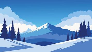 snowy landscape featuring trees blanketed in snow under a cloudy sky flat illustration vector