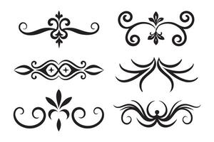 A set of elegant black and white decorative designs featuring diverse patterns and artistic elements flat illustration vector