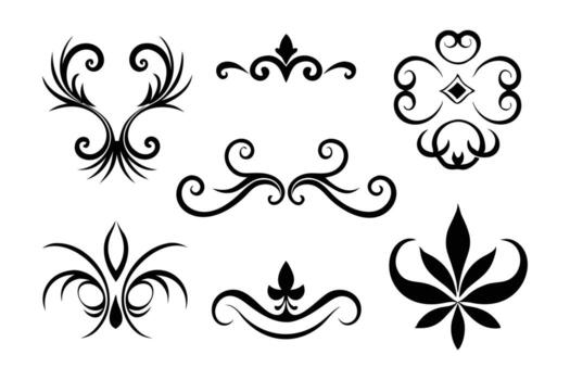 Various black and white decorative designs featuring an array of floral patterns, emphasizing elegance and creativity flat illustration vector