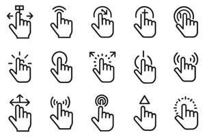 Pointer click. Hand pointer symbol. Clicking finger. Pixel cursor or computer mouse pointer related editable stroke outline icon set isolated flat illustration white background vector