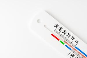 White Thermometer and Hygrometer Displaying Room Temperature and Humidity photo