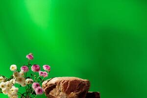 Mock up stone podium against green background photo