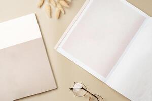 Stack of paper and fabric bag, blank objects for placing your design photo