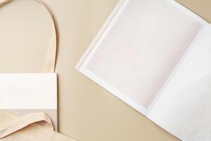 Stack of paper and fabric bag, blank objects for placing your design photo