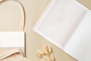 Stack of paper and fabric bag, blank objects for placing your design photo