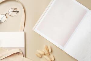 Stack of paper and fabric bag, blank objects for placing your design photo