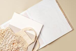 Stack of paper and fabric bag, blank objects for placing your design photo